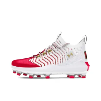 Under Armour Anti Slip Wear Resistant Mid Top Baseball Shoes Men's White Red