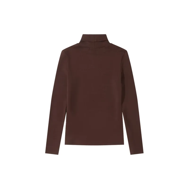 C'N'C Four Leaf Clover Logo Solid Color Turtleneck High Rebound Slim Fit Base Layer Long Sleeved T Shirts Women's-3