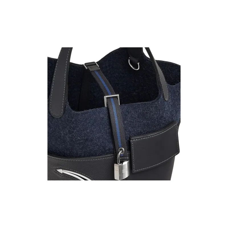 HERMES Picotin Swift Calfskin With Felt Overlay Basket Bag Handbag Bucket Bag Women's Black & Blue-3
