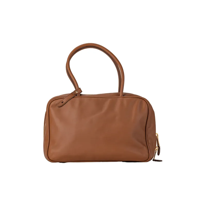 MIU MIU Beau Calfskin Bowling Bag Shoulder Bag Handbag Large Size Women's Cognac-4