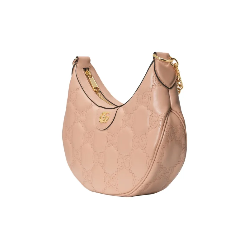 GUCCI GG Matelassé Leather Handbag, Shoulder Bag Trumpets Women's Pink & Beige-2