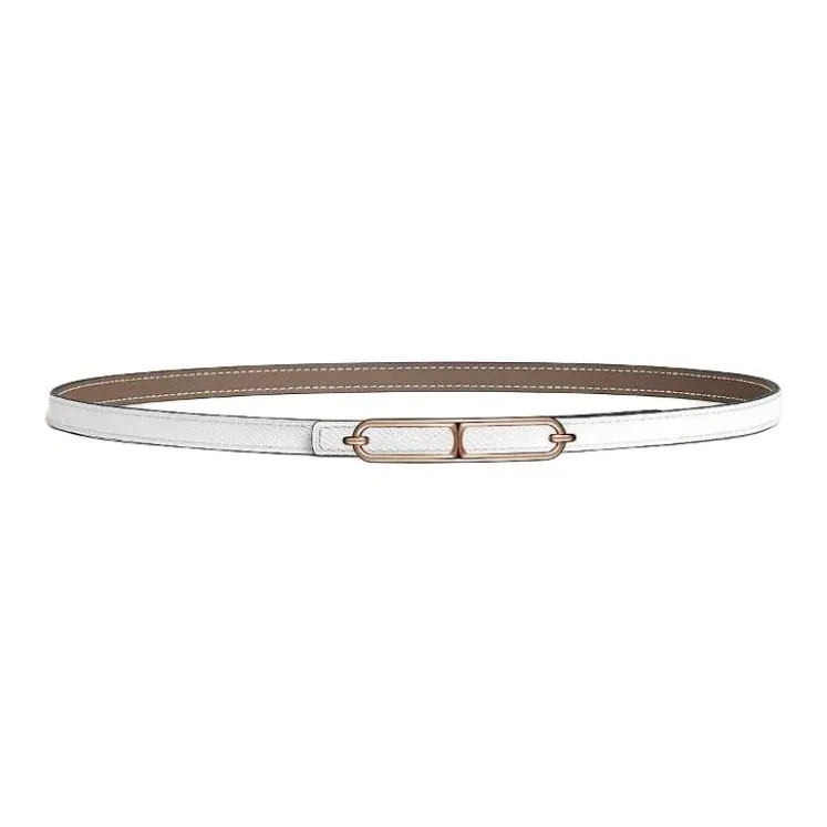 HERMES Metal Leather Belts Women's Taupe/White Width 1.3CM-1