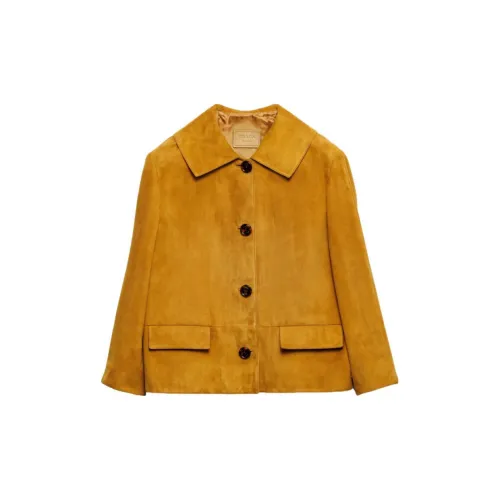 PRADA Leather Jackets Men Mustard Yellow