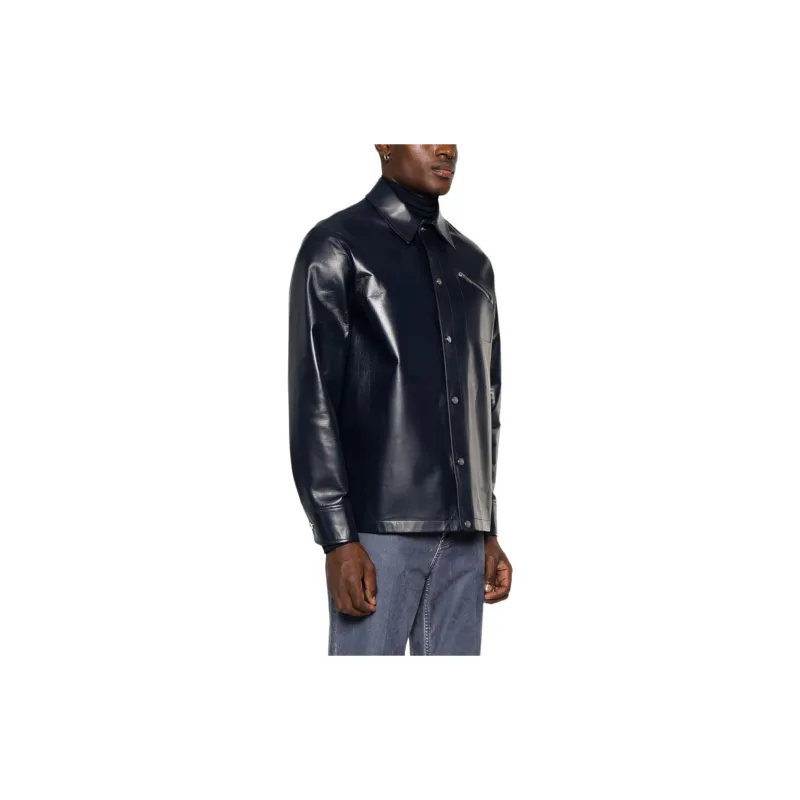 FERRAGAMO SS24 Leather Jacket Men's Midnight Blue-3