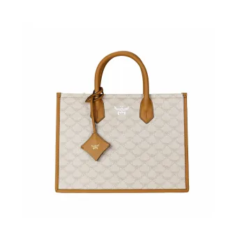 MCM Canvas With Nappa Leather Tote Bag Shopping Bag Shoulder Bag Crossbody Bag Handbag Medium Size Women's Beige