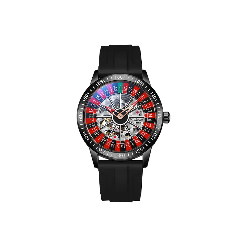 Dulunwe Automatic Mechanical Movement Silicone Strap Watch Men's Watches Cut-Out Dial-3