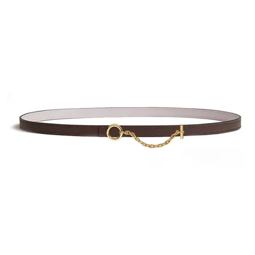 HERMES Calfskin Gold-Plated Leather Belts Women's Brown/Purple Width 1.3CM
