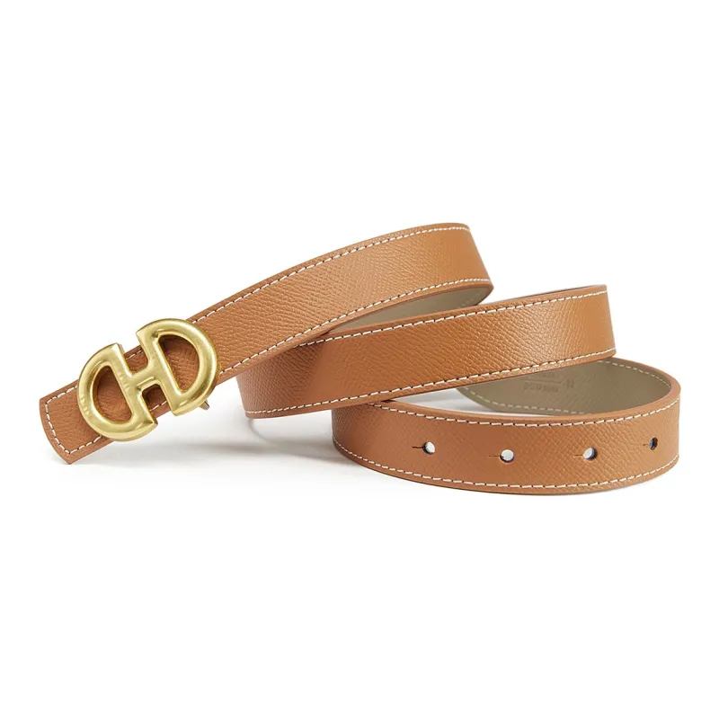 PIERRE CARDIN Split Cow Leather Alloy Leather Belts Women's Yellow Brown 2.4cm-3