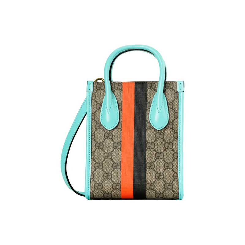 GUCCI Leather Tote Bag Shopping Bag Shoulder Bag Crossbody Bag Handbag Mini Unisex Ebony/Light Blue-2