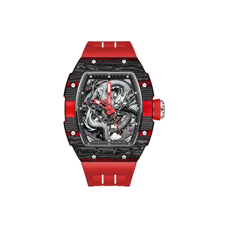 HaofaTourbillon Arknights Series Mechanical Movement Rubber Strap Watch Men's Watches Cut Out Dial-9