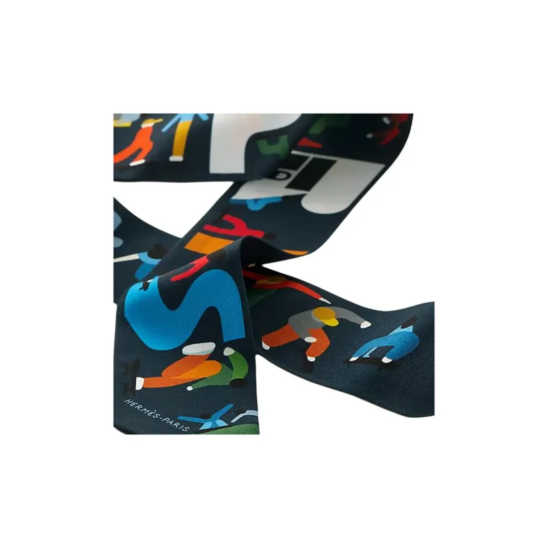 HERMES Mulberry Silk Silk Scarves Women's Navy-1