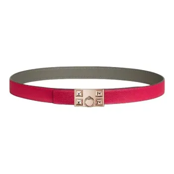 HERMES Epsom Calfskin Leather Belts Women's Gray Meyer/Mexican Rose Width: 2.4cm