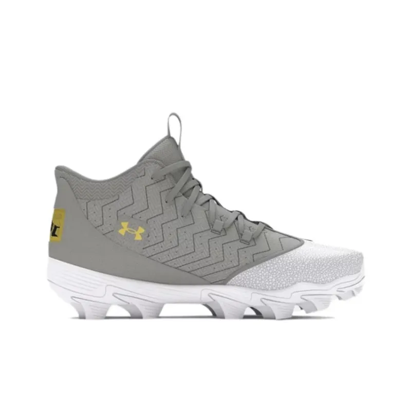 Under Armour Anti Slip Wear Resistant Mid Top Baseball Shoes Men's Gray Gold-1