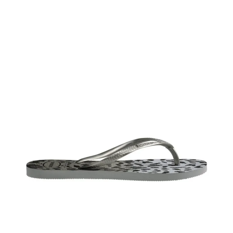 Havaianas Slim Animals Rubber Sole Abrasion-Resistant Flip Flops Women's Gray Black-1