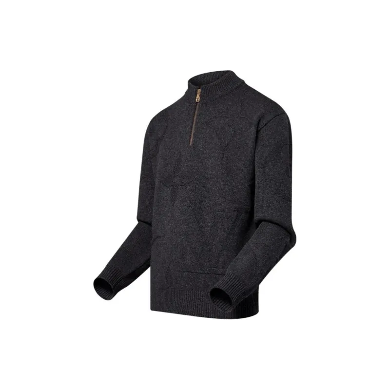 Lv Monogram Jacquard Wool Half Zip Pullover-2