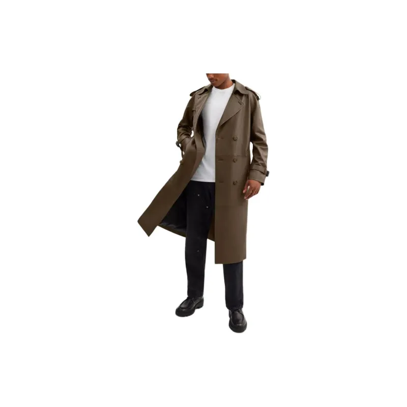 COACH Leather Trench Coat Men's Dark Olive-1