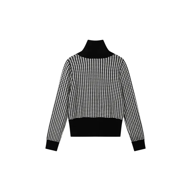 Yu Qianwen Sweater Women's Black White Plaid-1