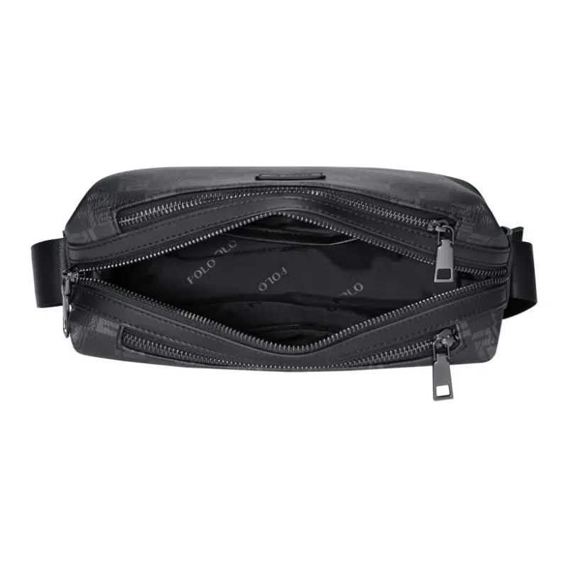 POLO PVC With Synthetic Leather Shoulder Bag Medium Size Men's Black-4