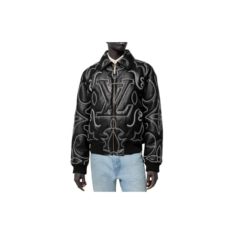 LOUIS VUITTON Embroidered Leather Bomber Jacket-3