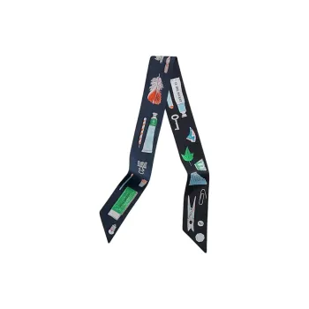 HERMES Mulberry Silk Scarves Women's Marine Blue