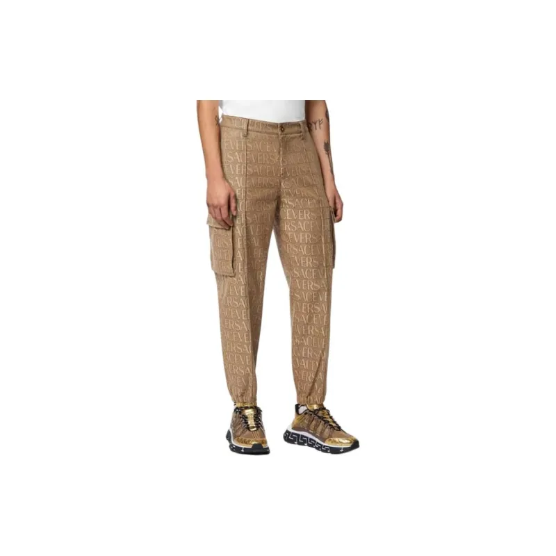 VERSACE Allover Logo Printed Mid Rise Cargo Trousers-5