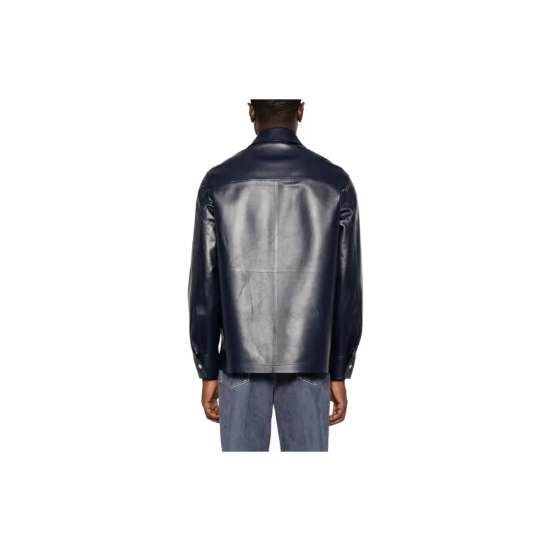FERRAGAMO SS24 Leather Jacket Men's Midnight Blue-2