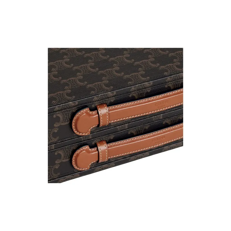 CELINE Triomphe Canvas With Leather Trim Pencil Case, Jewelry Box, Storage Box, Storage Bag Women's Tan-4