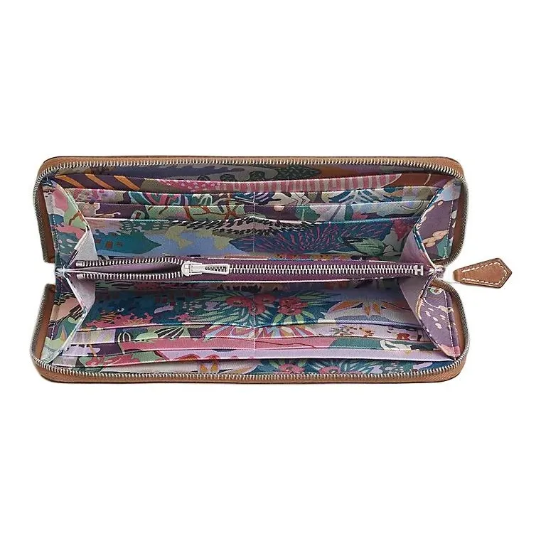HERMES Silk'In Epsom With Barenia Calfskin Wallet Women's Gold With Black Chestnut-1