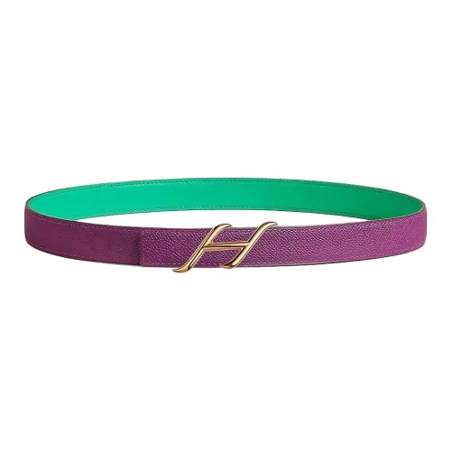 HERMES Calfskin Leather Belts Women's Purple Green Width 2.4CM