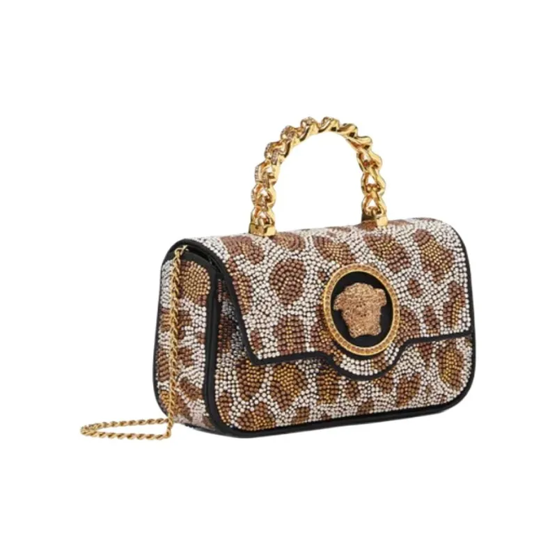 VERSACE La Medusa Viscose Shoulder Bag Crossbody Bag Handbag Mini Women's Black & Gold-1