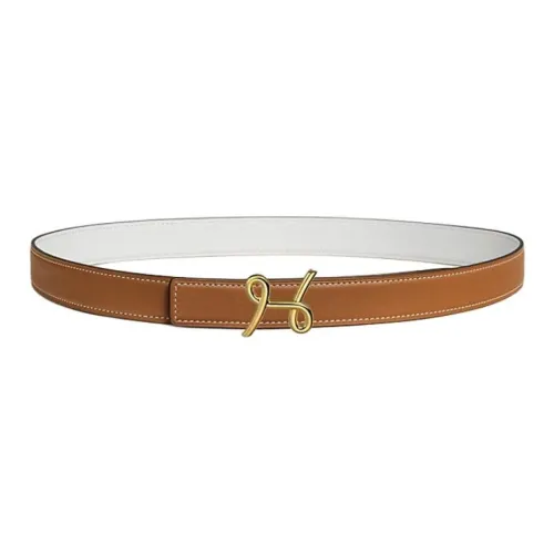 HERMES Calfskin Leather Belts Unisex Brown Width 2.4CM