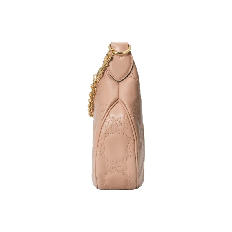 GUCCI GG Matelassé Leather Handbag, Shoulder Bag Trumpets Women's Pink & Beige-3