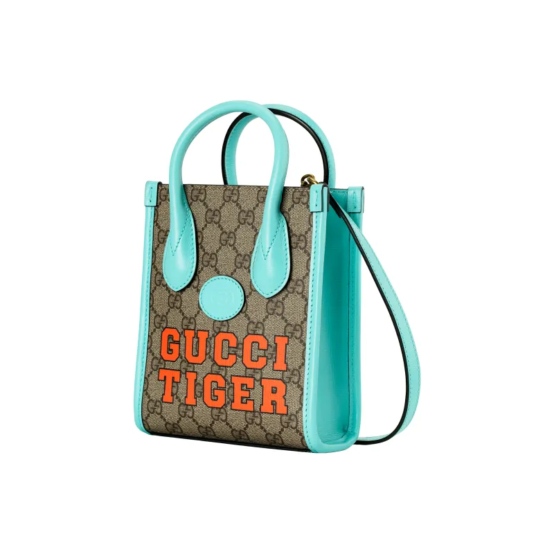 GUCCI Leather Tote Bag Shopping Bag Shoulder Bag Crossbody Bag Handbag Mini Unisex Ebony/Light Blue-1
