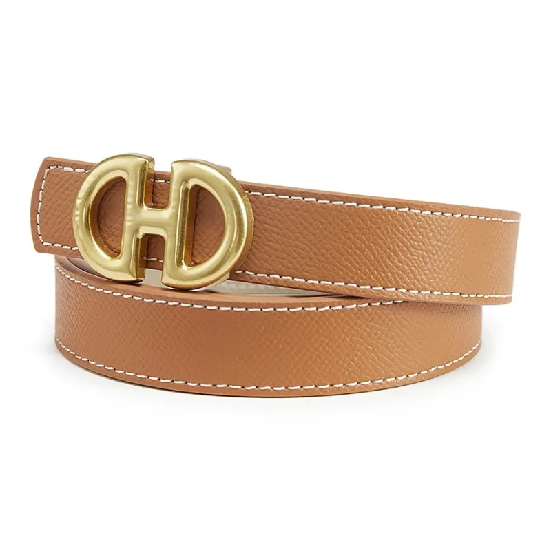 PIERRE CARDIN Split Cow Leather Alloy Leather Belts Women's Yellow Brown 2.4cm-2