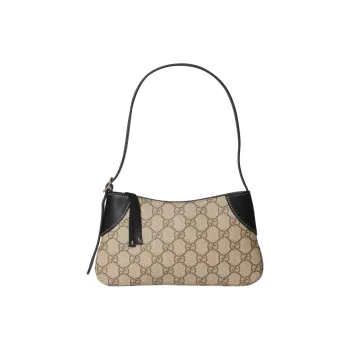 GUCCI Coated Canvas With Leather Handbag Shoulder Bag Extra Mini Women's Black & Beige