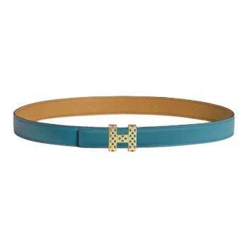 HERMES Gold-Plated Leather Belts Women's Jeans/Cookies Width 2.4CM