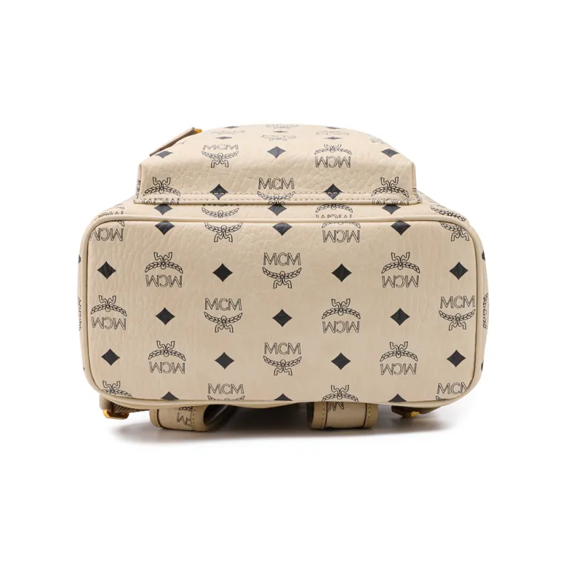 MCM Canvas With Leather Backpack Small Size Unisex Beige-3