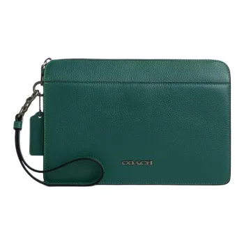 COACH Litchi Grain Leather Clutch Medium Size Men's Green