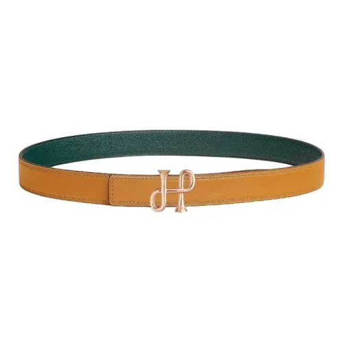 HERMES Calfskin Leather Belts Unisex Yellow Width 2.4CM
