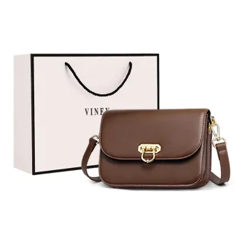 VINEY Cow Leather Shoulder Bag Crossbody Bag Small Square Bag Small Size Women's Coffee