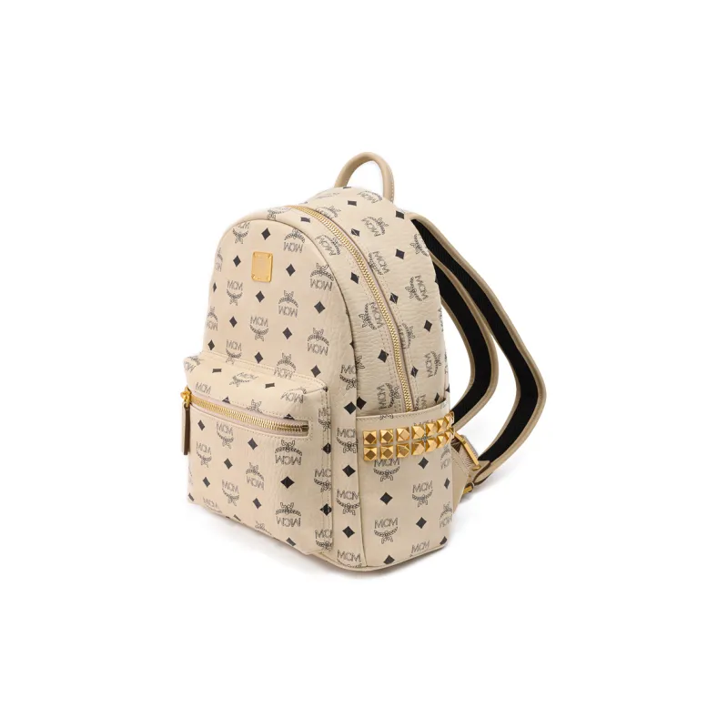 MCM Canvas With Leather Backpack Small Size Unisex Beige-1