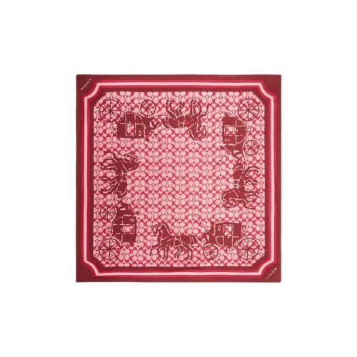 COACH Silk Silk Scarves Unisex Wine-Colored