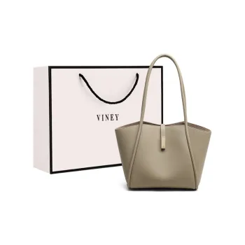 VINEY Cow Leather Shoulder Bag Tote Shopping Bag Handbag Shoulder Bag Large Size Women's Gray