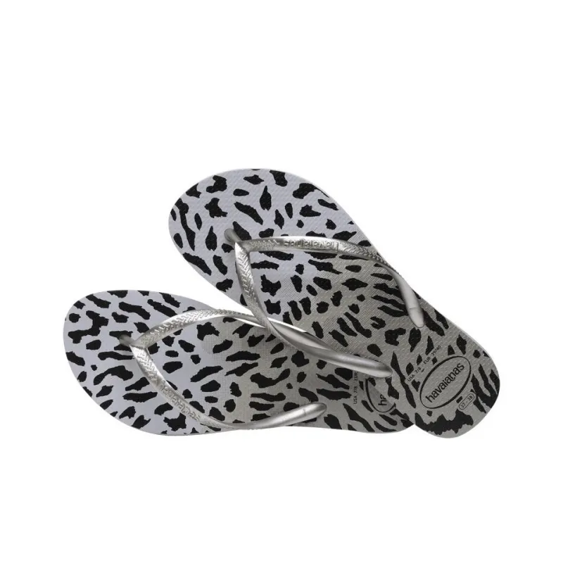 Havaianas Slim Animals Rubber Sole Abrasion-Resistant Flip Flops Women's Gray Black-3