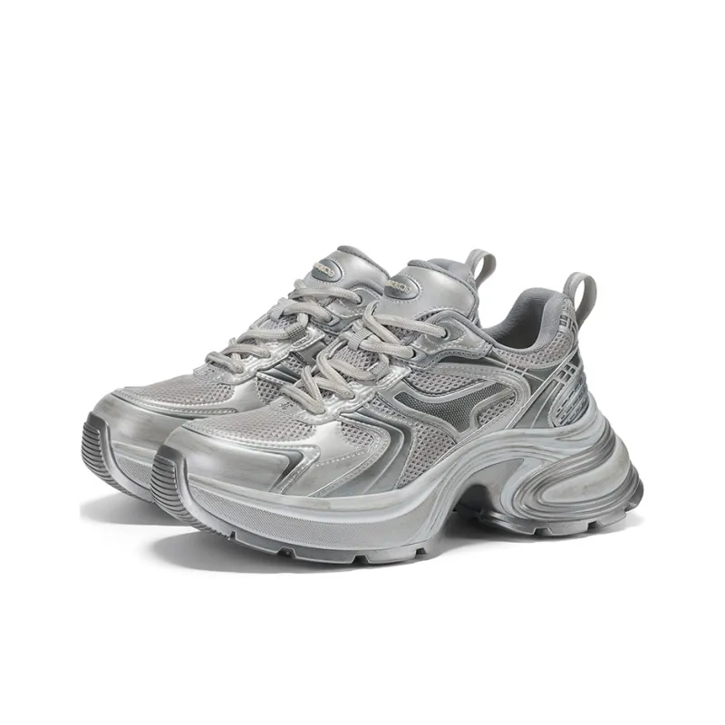 GG CC Chunky Sneakers Women's Low Top Silver/Black-2