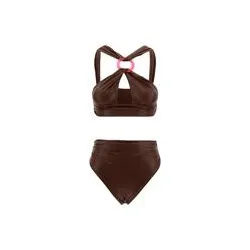 The Attico Cross Strap Faux Leather Bikini Set-2