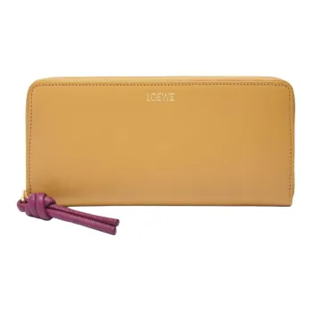 LOEWE Shiny Nappa Calfskin Wallet Women's Sahara Color & Deep Red