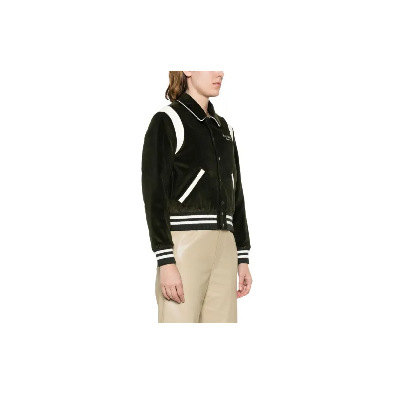 SPORTY & RICH Logo embroidered Corduroy Bomber Jacket-3