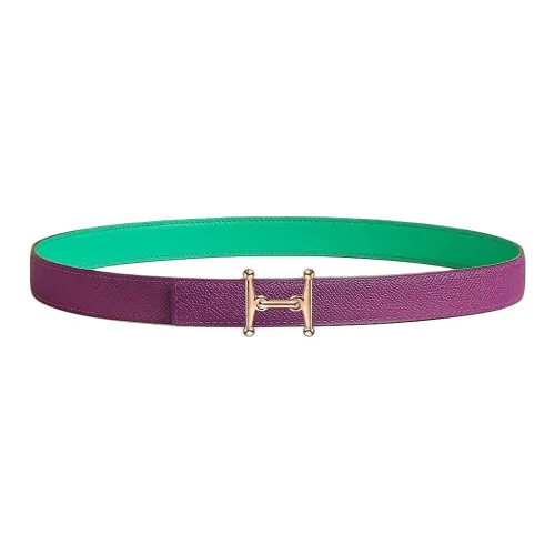 HERMES Calfskin Leather Belts Women's Green Purple Width 2.4CM