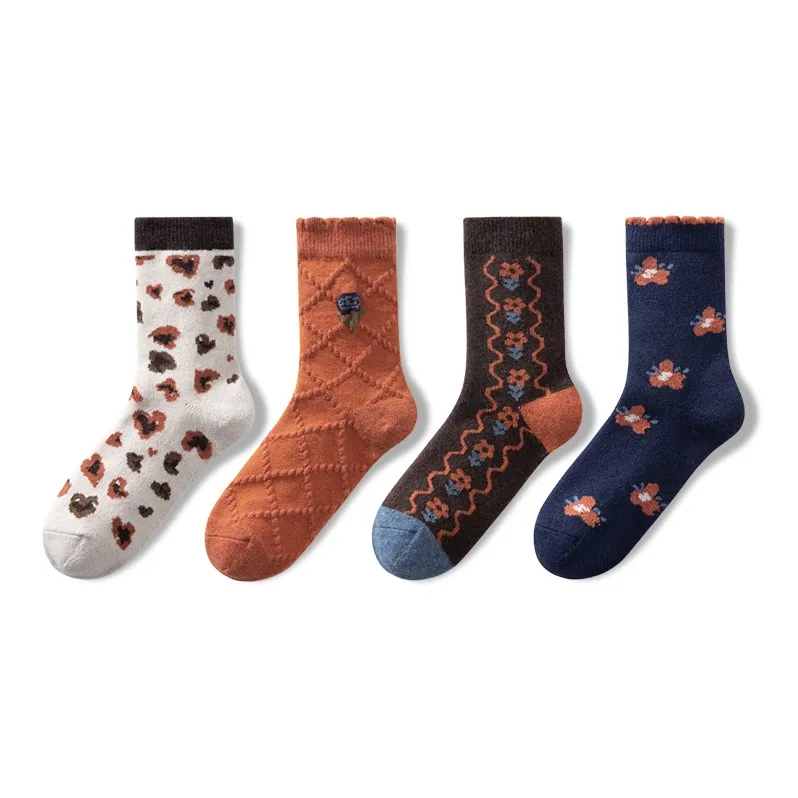 NAIER Mid Calf Socks Women's 4 Pack Multicolor Floral Art-0
